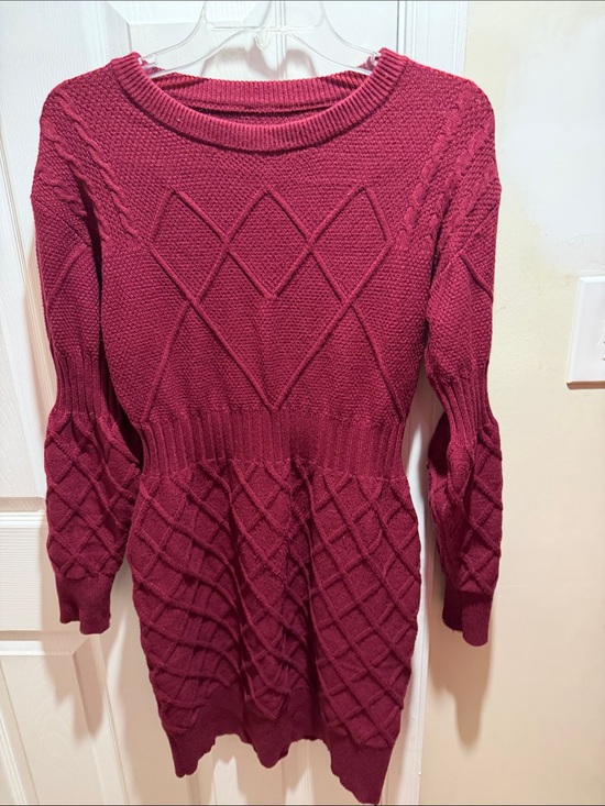 Dresses & Skirts - Women's Burgundy Cable Knit Sweater Dress